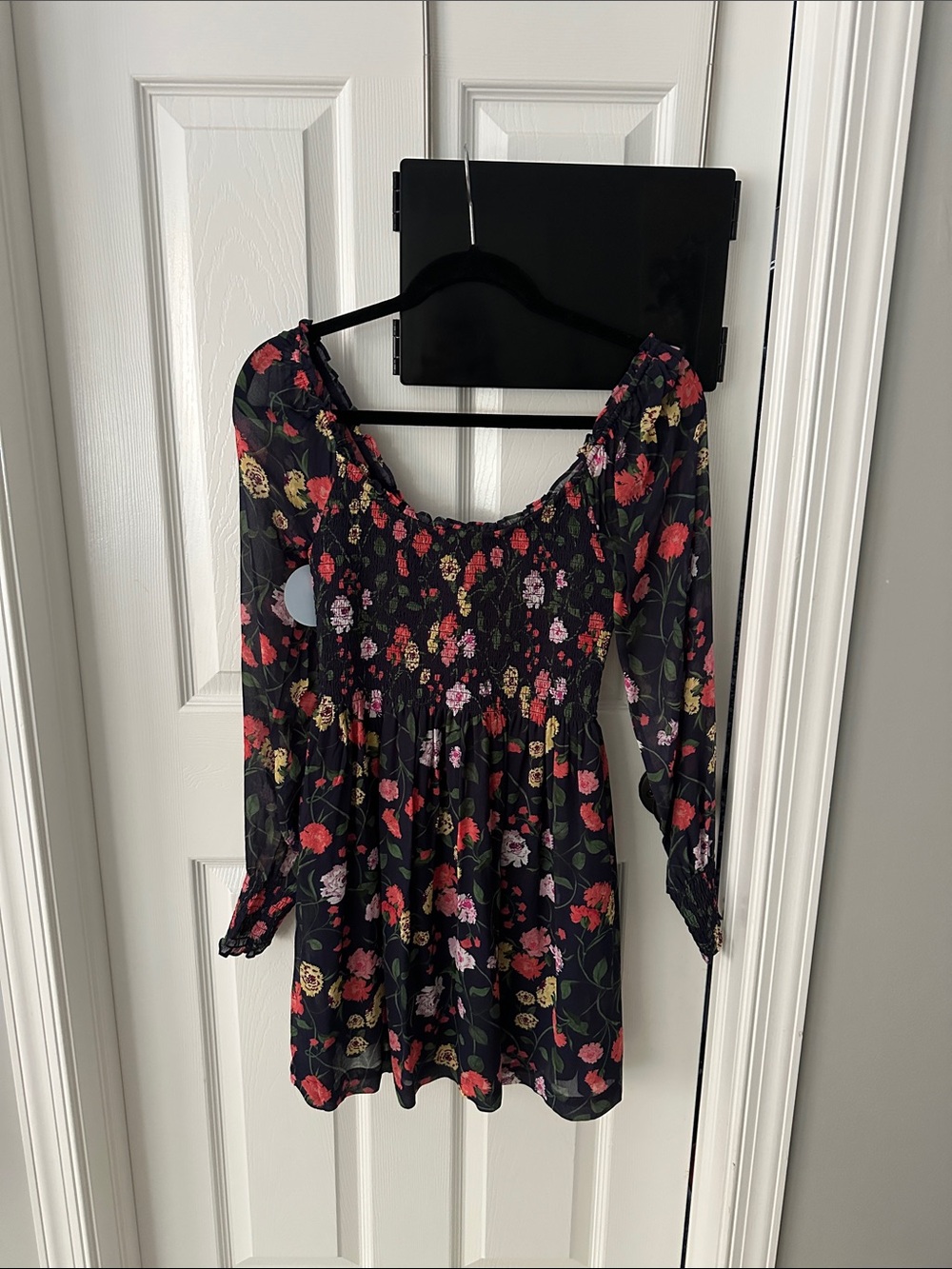 NWT Hill House Black Floral Smocked Long-Sleeve nap dress